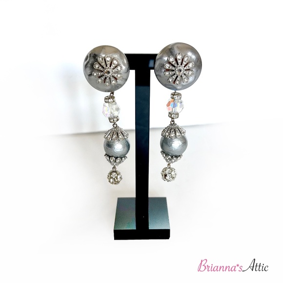 Handmade silver and crystals designer dangling clip on earring - Picture 2 of 8